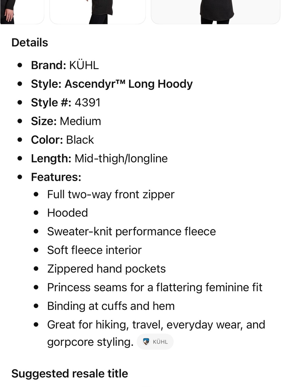 Kuhl Womens Ascendyr Long Hoody Full Zip  Sweater Fleece Jacket M Outdoor Hiking - Picture 12 of 13